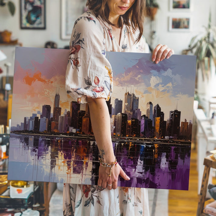 Abstract Sunset Skyline Canvas – Expressive Modern Cityscape Art - Gifitto