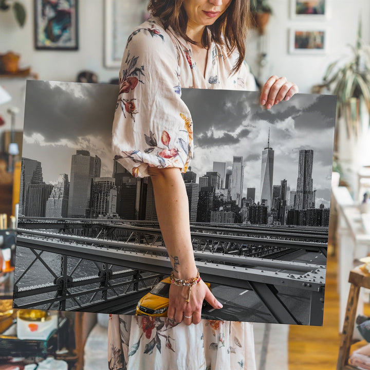 Noir Manhattan Canvas – Grayscale Cityscape with Yellow Taxi Art - Gifitto