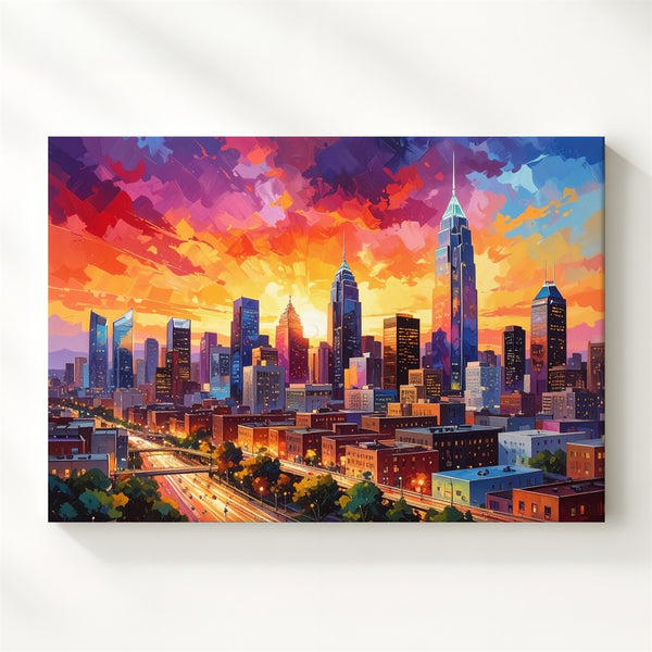 Sunset Energy Cityscape Canvas – Vibrant Futuristic Urban Wall Art - Gifitto