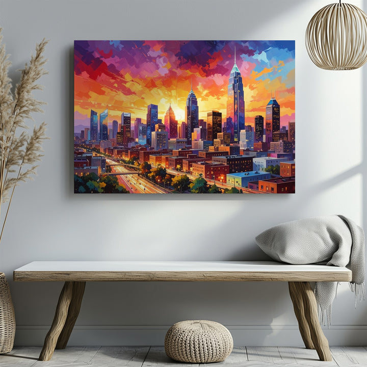 Sunset Energy Cityscape Canvas – Vibrant Futuristic Urban Wall Art - Gifitto