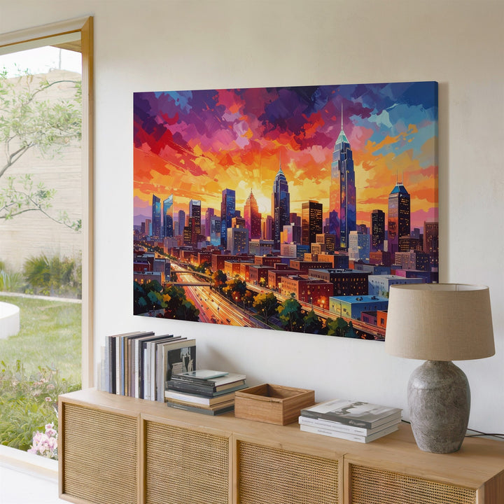 Sunset Energy Cityscape Canvas – Vibrant Futuristic Urban Wall Art - Gifitto