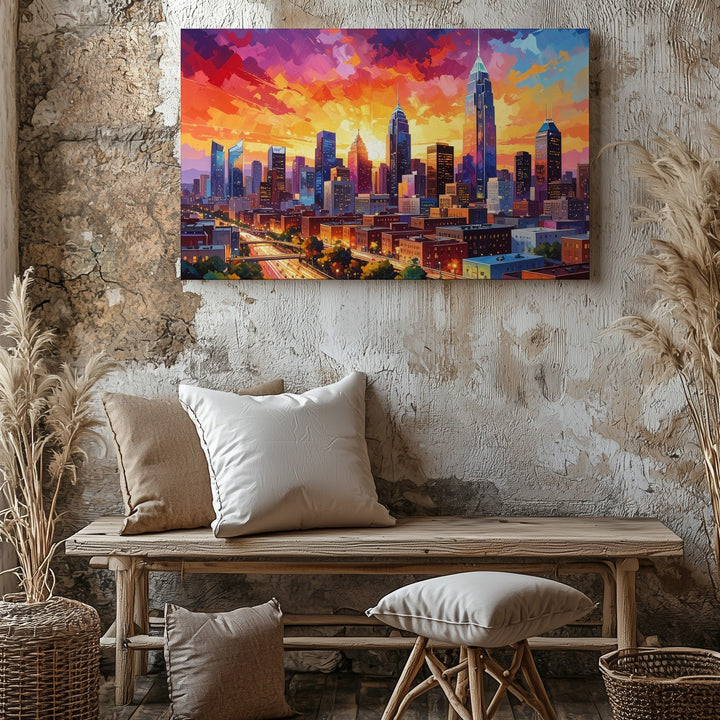 Sunset Energy Cityscape Canvas – Vibrant Futuristic Urban Wall Art - Gifitto