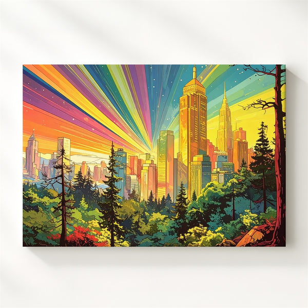 Psychedelic Retro Cityscape Canvas – Whimsical Fantasy Urban Art - Gifitto