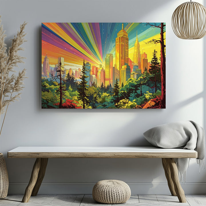 Psychedelic Retro Cityscape Canvas – Whimsical Fantasy Urban Art - Gifitto