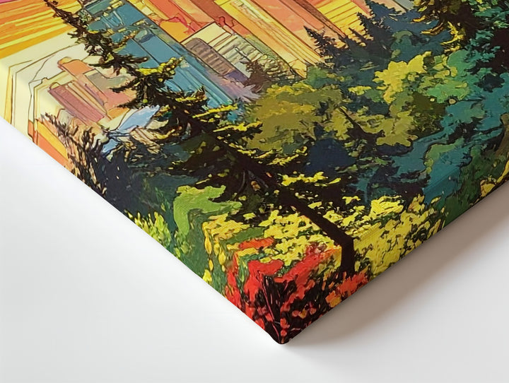 Psychedelic Retro Cityscape Canvas – Whimsical Fantasy Urban Art - Gifitto