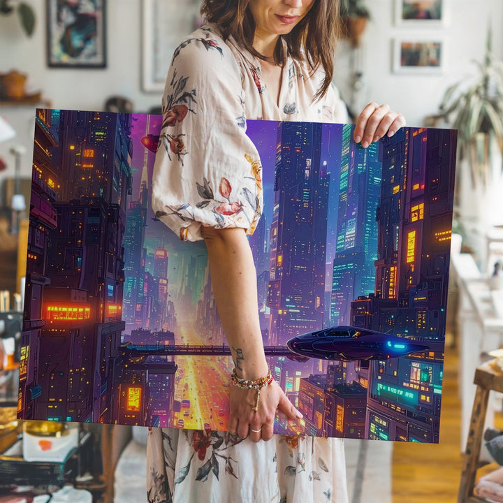 Neon Cyberpunk City Canvas – Futuristic Sci-Fi Urban Nightscape Art - Gifitto