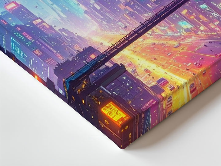 Neon Cyberpunk City Canvas – Futuristic Sci-Fi Urban Nightscape Art - Gifitto
