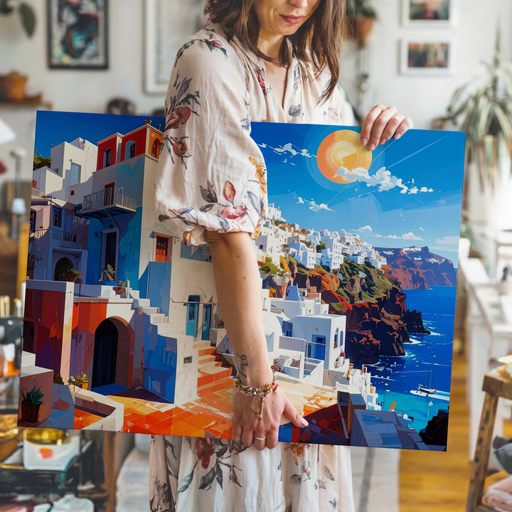 Vibrant Mediterranean Town Canvas – Bold Greek Island Coastal Art - Gifitto