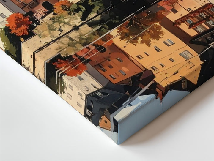 Sunset River Reflection Canvas – Cozy European Village Wall Art - Gifitto