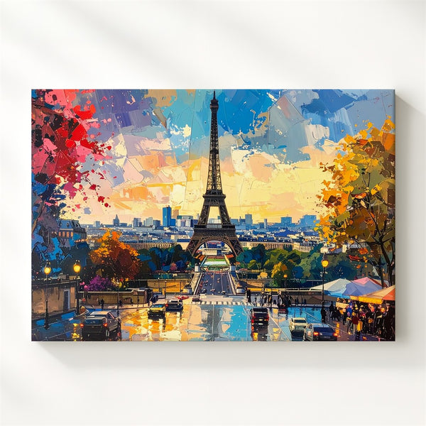 Parisian Rain Collage Canvas – Vibrant Eiffel Tower Street Art - Gifitto