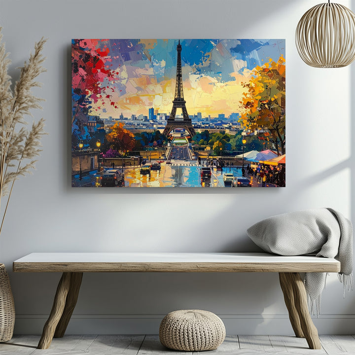 Parisian Rain Collage Canvas – Vibrant Eiffel Tower Street Art - Gifitto