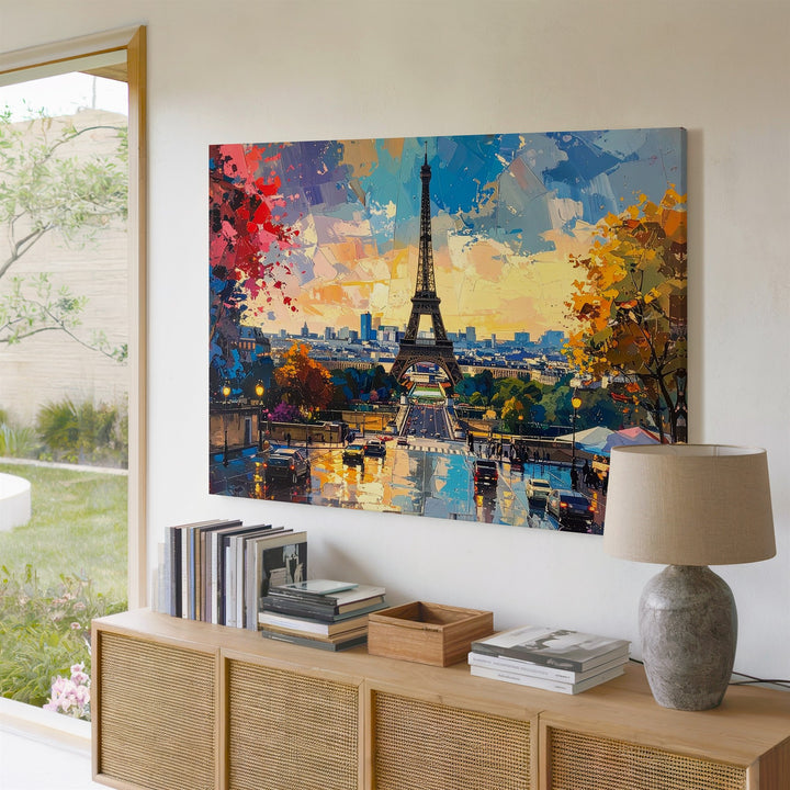 Parisian Rain Collage Canvas – Vibrant Eiffel Tower Street Art - Gifitto