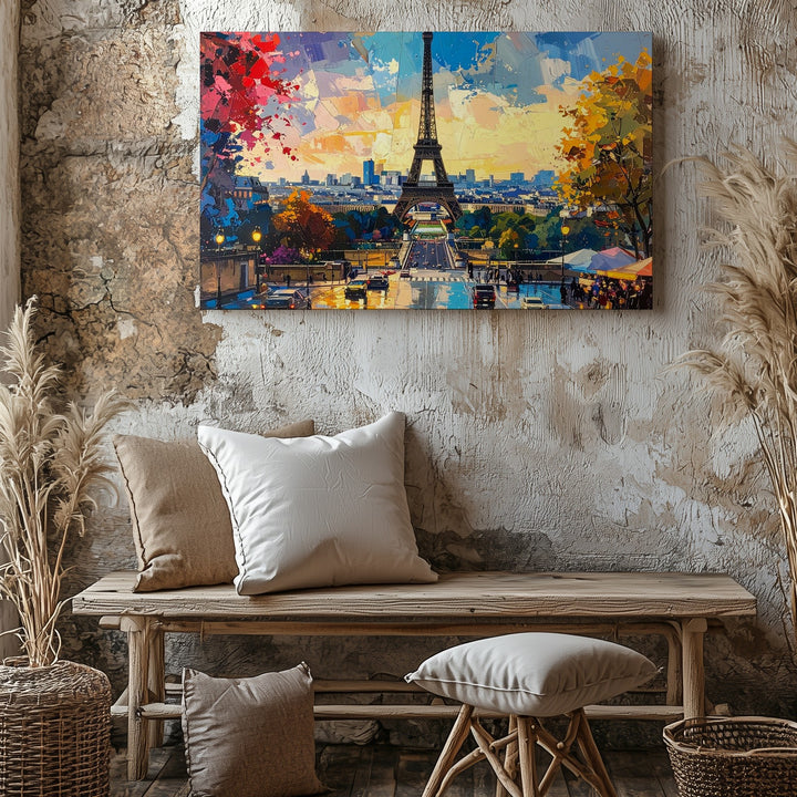 Parisian Rain Collage Canvas – Vibrant Eiffel Tower Street Art - Gifitto