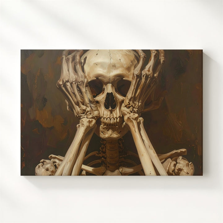 Existential Skeleton Canvas – Ochre Bones in Theatrical Despair - Gifitto