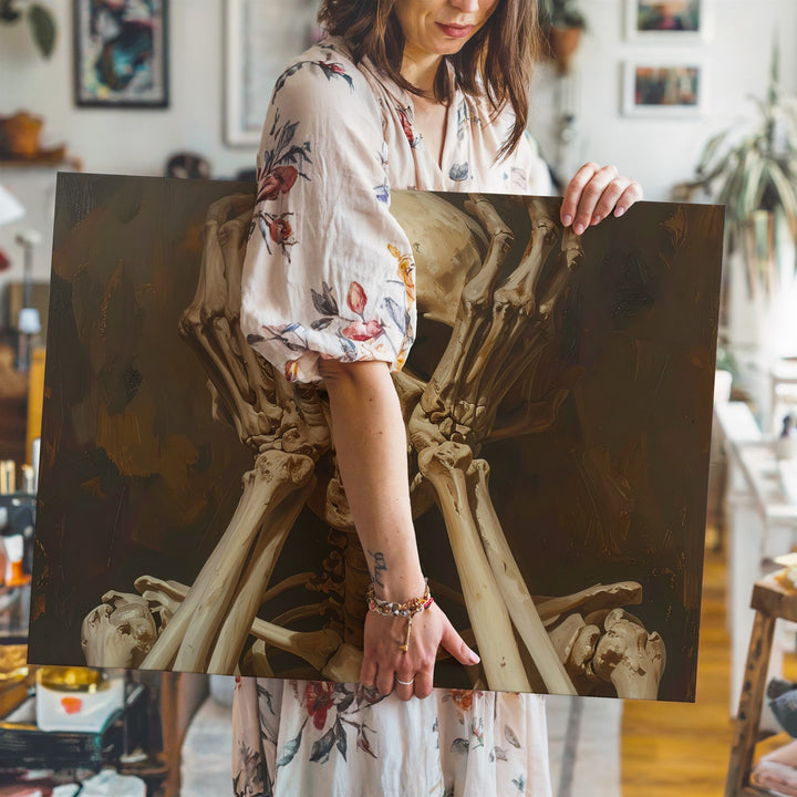 Existential Skeleton Canvas – Ochre Bones in Theatrical Despair - Gifitto