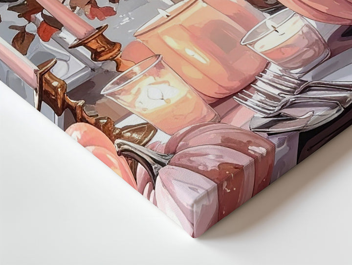 Elegant Blush Pumpkin Tablescape Canvas – Romantic Halloween Décor Art - Gifitto