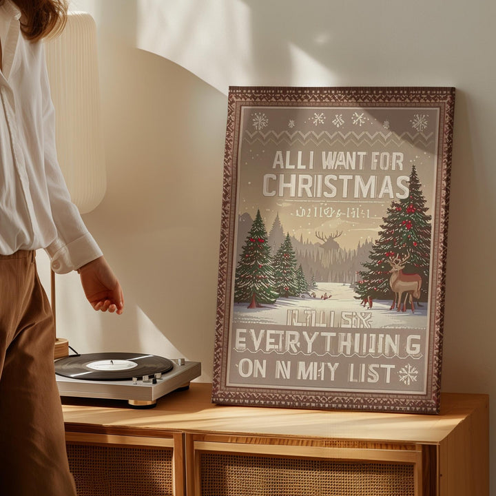 Funny Pixel Christmas Canvas – “All I Want” Retro Knit-Inspired Holiday Art - Gifitto