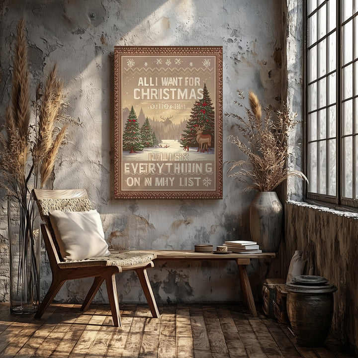 Funny Pixel Christmas Canvas – “All I Want” Retro Knit-Inspired Holiday Art - Gifitto