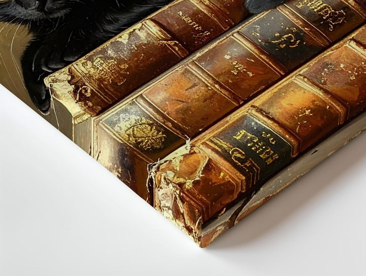 Witch Hat Cat on Spellbooks Canvas – Magical Halloween Familiar Wall Art - Gifitto