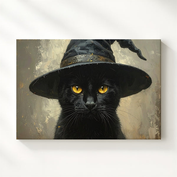Witch’s Companion Cat Canvas – Whimsical Halloween Familiar Wall Art - Gifitto