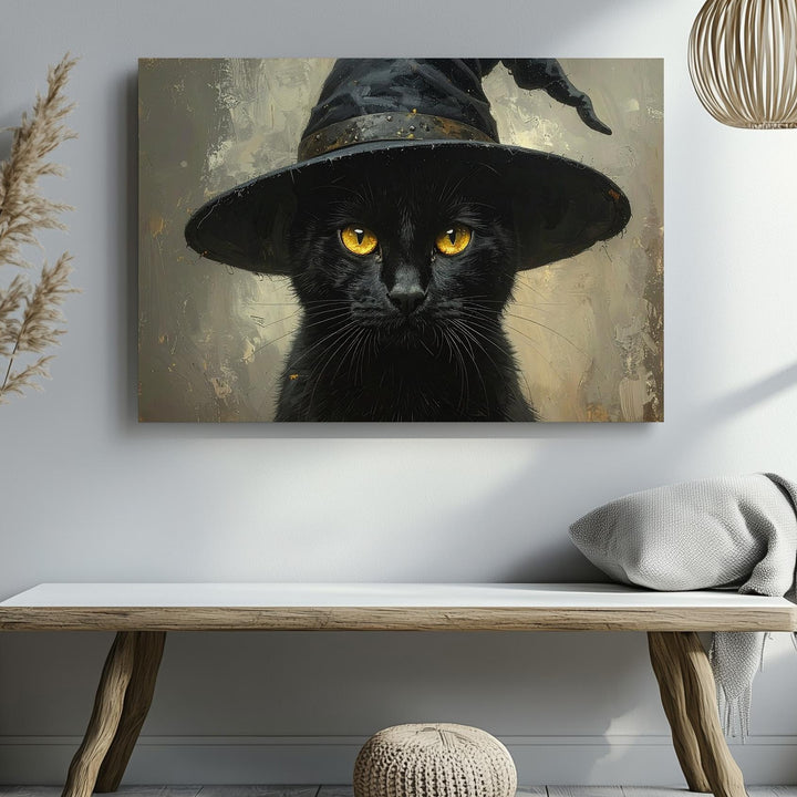 Witch’s Companion Cat Canvas – Whimsical Halloween Familiar Wall Art - Gifitto