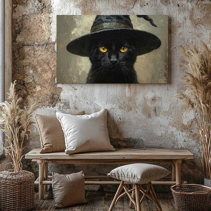 Witch’s Companion Cat Canvas – Whimsical Halloween Familiar Wall Art - Gifitto