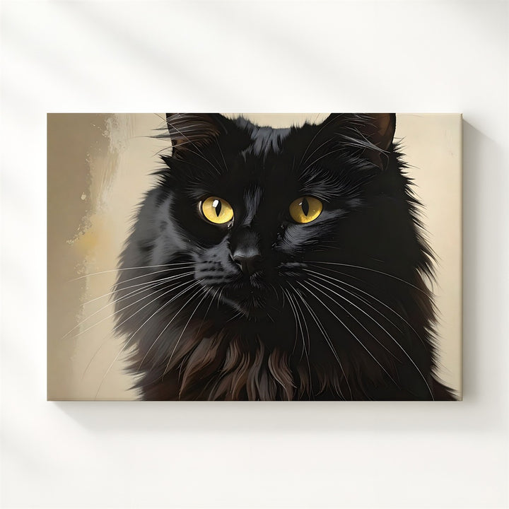 Black Cat Guardian Canvas – Elegant Yellow-Eyed Halloween Familiar Art - Gifitto