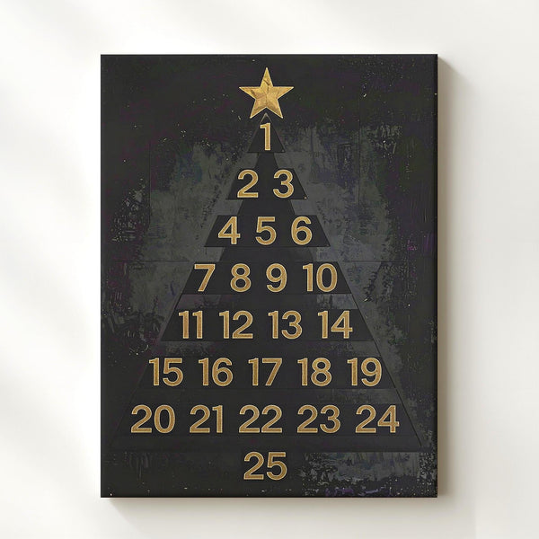 Minimalist Advent Tree Canvas – Black Number Tree with Gold Star Holiday Art - Gifitto