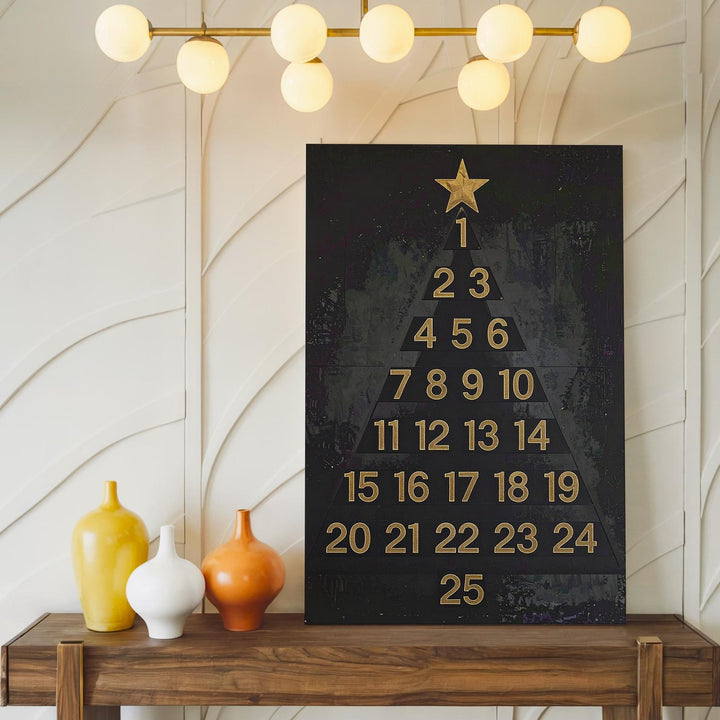 Minimalist Advent Tree Canvas – Black Number Tree with Gold Star Holiday Art - Gifitto