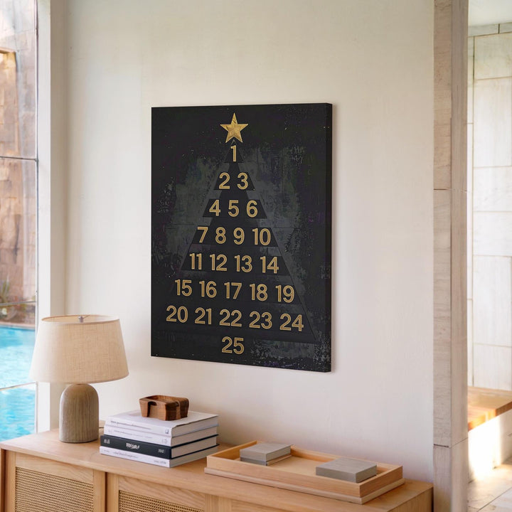 Minimalist Advent Tree Canvas – Black Number Tree with Gold Star Holiday Art - Gifitto