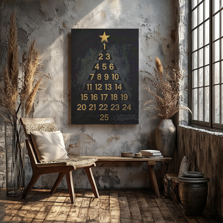 Minimalist Advent Tree Canvas – Black Number Tree with Gold Star Holiday Art - Gifitto
