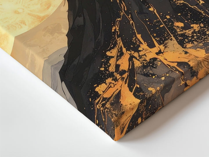 Mythic Cloaked Mountain Canvas – Golden Moon Silhouette Wall Art - Gifitto