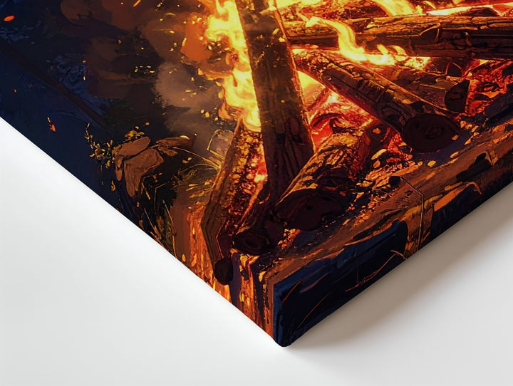 Campfire in the Pines Canvas – Primal Forest Halloween Night Wall Art - Gifitto