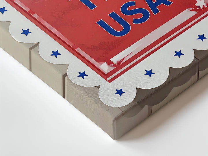 Party in the USA Canvas – Red Background with Blue Stars & Scalloped Frame - Gifitto