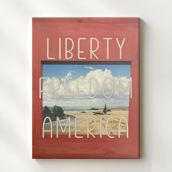 Liberty Freedom America Canvas – Bold Red Background with Minimalist Typography - Gifitto