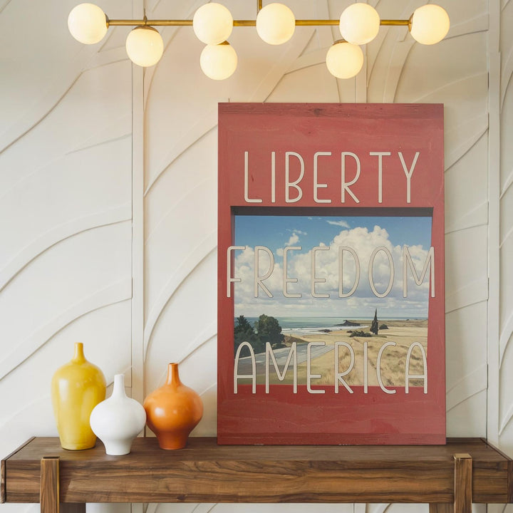 Liberty Freedom America Canvas – Bold Red Background with Minimalist Typography - Gifitto