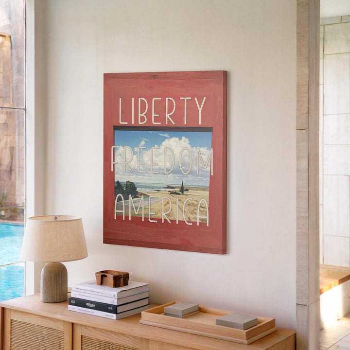 Liberty Freedom America Canvas – Bold Red Background with Minimalist Typography - Gifitto