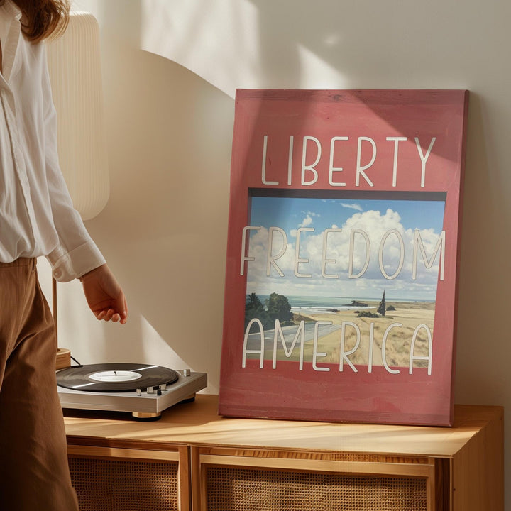 Liberty Freedom America Canvas – Bold Red Background with Minimalist Typography - Gifitto