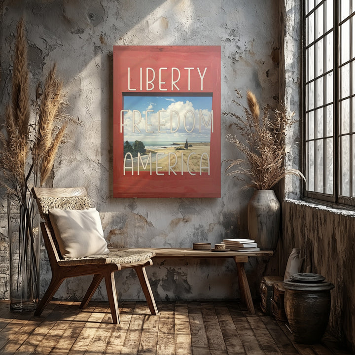 Liberty Freedom America Canvas – Bold Red Background with Minimalist Typography - Gifitto