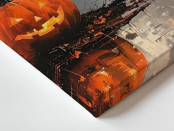 Misty Reflection Jack-o'-Lantern Canvas – Moody Halloween Lake Art - Gifitto