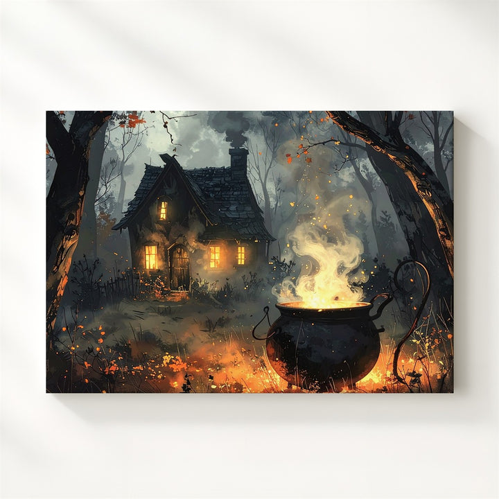 Witch’s Cauldron in Forest Canvas – Enchanted Halloween Potion Scene Art - Gifitto