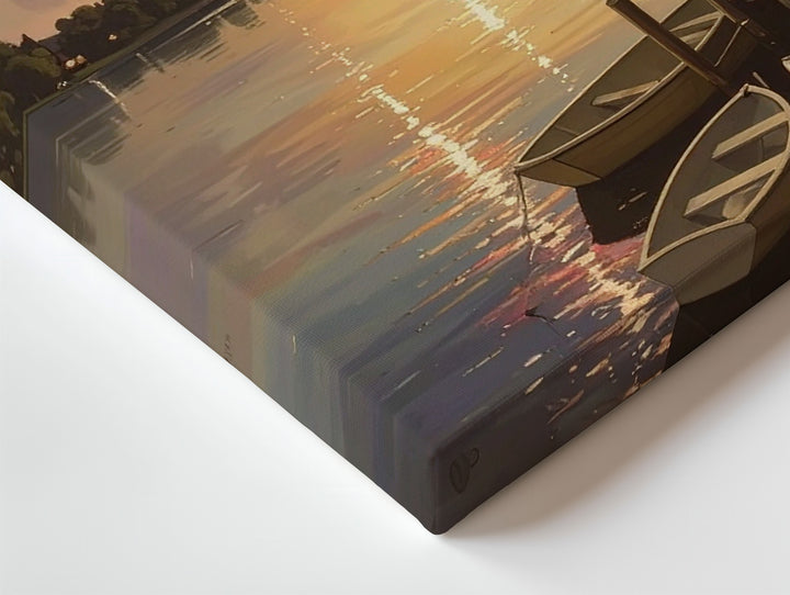 Lakeside 4th of July Canvas – Rowboats, Fireworks & Waving American Flag at Dusk - Gifitto