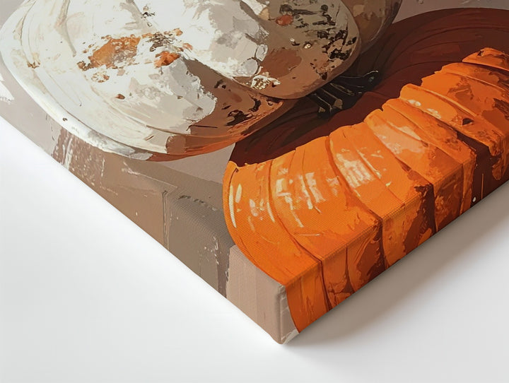 Autumn Totem Canvas – Stacked Pumpkin Still Life with Seasonal Symbolism - Gifitto