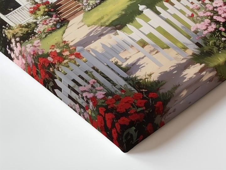 Countryside Americana Canvas – House with Flag, Flowers & White Picket Fence - Gifitto