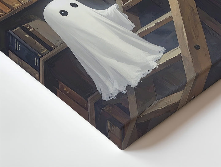 Ghosts in Haunted Library Canvas – Whimsical Halloween Dark Academia Art - Gifitto