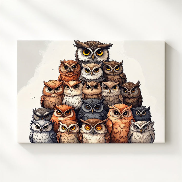 Totem of Owls Canvas – Whimsical Autumn Halloween Animal Art - Gifitto