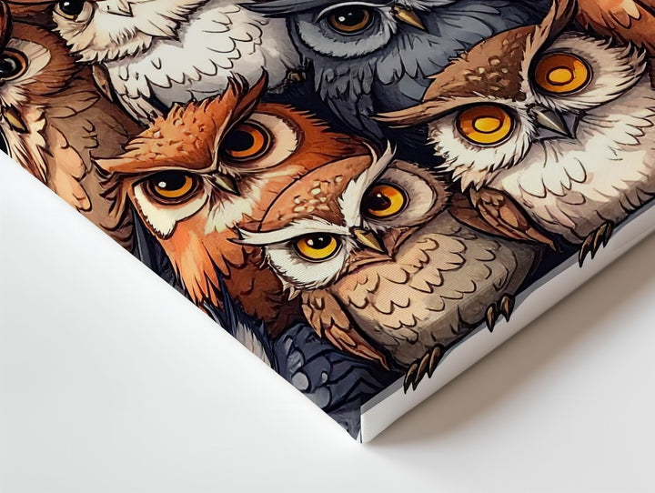 Totem of Owls Canvas – Whimsical Autumn Halloween Animal Art - Gifitto