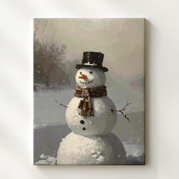 Vintage Snowman Canvas – Soft Winter Holiday Wall Art with Foggy Charm - Gifitto