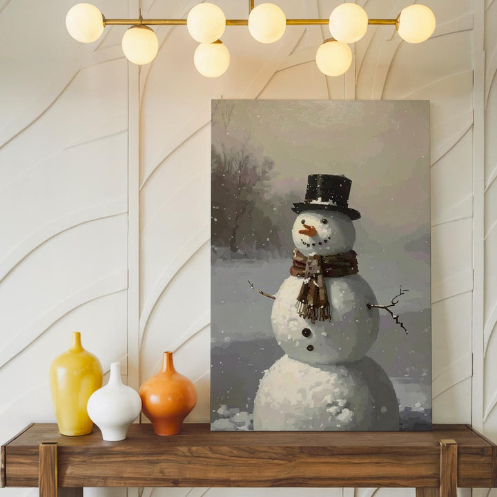 Vintage Snowman Canvas – Soft Winter Holiday Wall Art with Foggy Charm - Gifitto