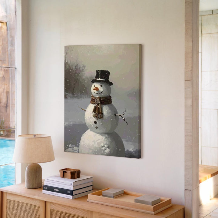 Vintage Snowman Canvas – Soft Winter Holiday Wall Art with Foggy Charm - Gifitto